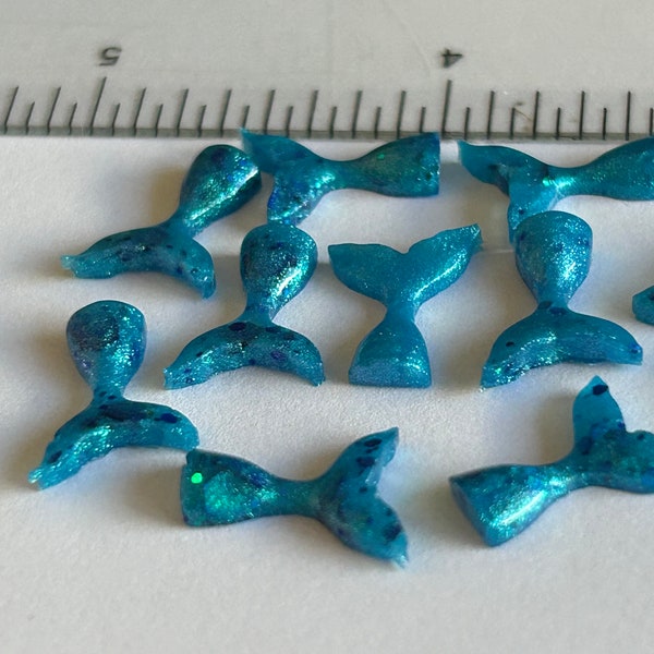 Tiny MERMAID TAILS  ready made Turqoise miniature UV inbeds for nail art,  jewelry,  blue chameleon color change mica glitter hand crafted