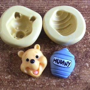 Winnie The Pooh Honey Pot Set, silicone, flexible molds, resin, clay, sugar cubes, fondant mold, polymer clay, cake pops, cake decoration