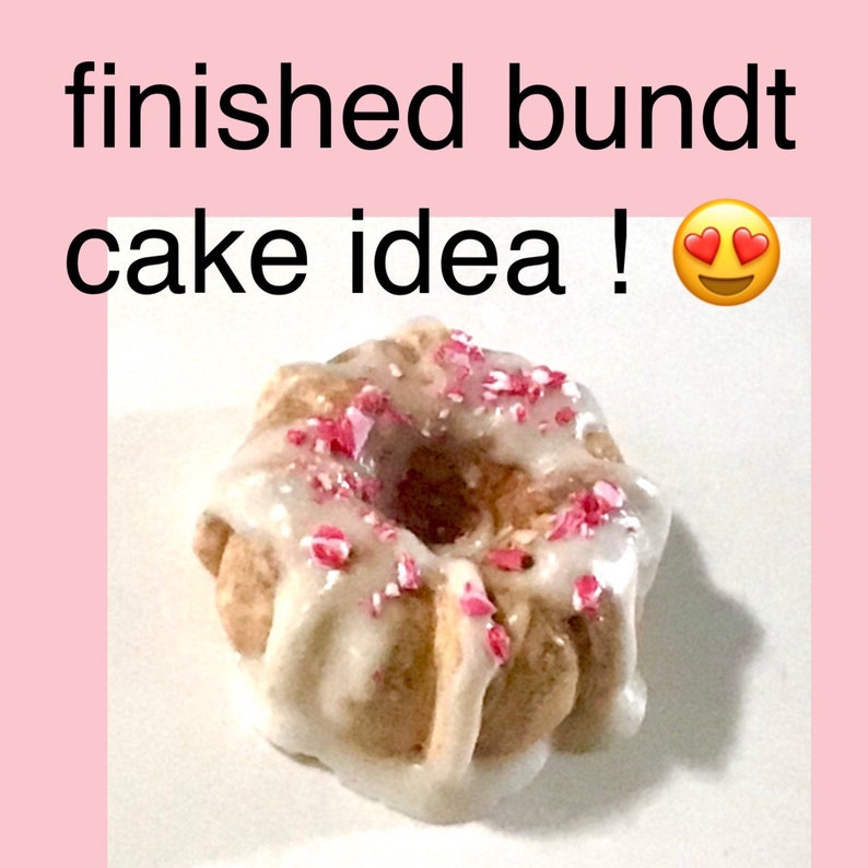 May include: A finished bundt cake with white icing and pink sprinkles. The cake is shaped like a ring and has a hole in the centre. The cake is on a white plate. "finished bundt cake idea!" is written above the cake.