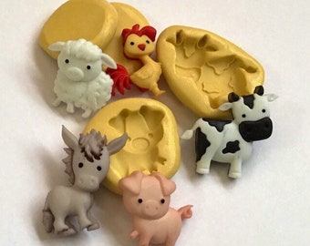 FARM ANIMALS Miniature Mold, chicken molds, Pig mold, Farmhouse Push molds, miniature animal molds, Cow mold, donkey mold, sheep mold