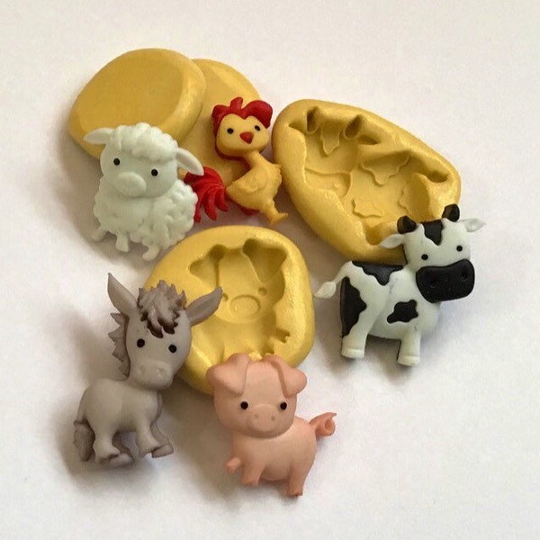 FARM ANIMALS Miniature Mold, chicken molds, Pig mold, Farmhouse Push molds, miniature animal molds, Cow mold, donkey mold, sheep mold