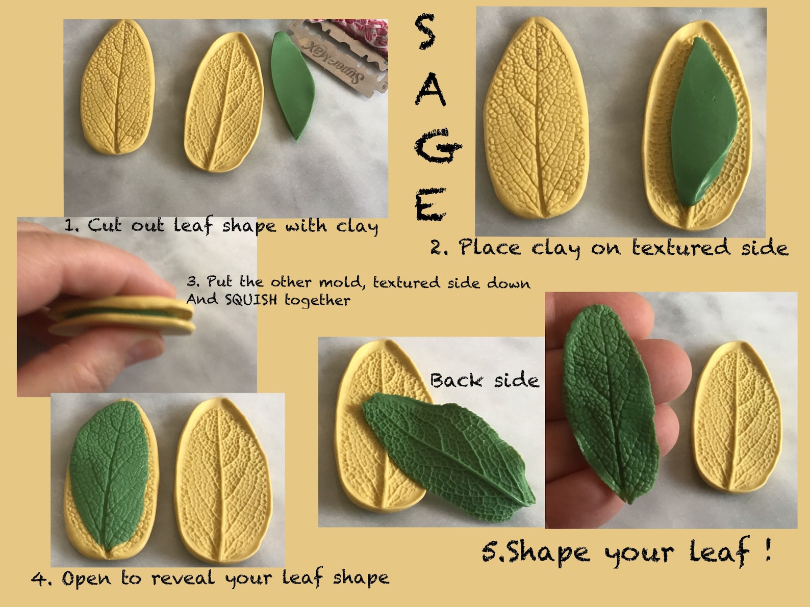 SAGE LEAF MOLD Leaf Mold Leaf Silicone Leaf Texture Mold Etsy
