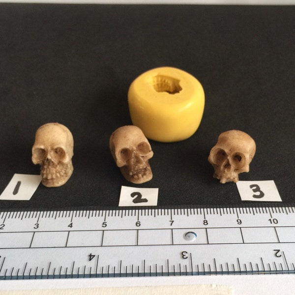 MINIATURE SKULLS silicone molds full or half 3 designs jewelry dnd diorama Halloween Gothic human graveyard ruins push resin hot glue skull