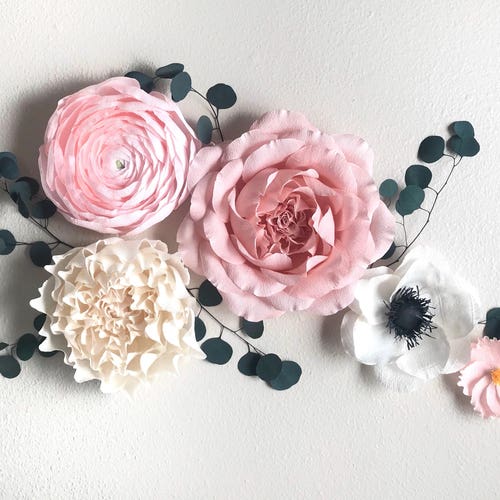 Crepe Paper Flowerscrepe Paper Flower Wallgiant Paper Flower Etsy
