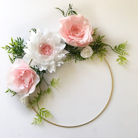 Paper Flower Wreath Gold Hoop Wreath Crepe Paper Flower | Etsy
