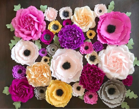 crepe paper flower set nursery wall flowers paper flowers floral nursery decor boho nursery rustic wedding boho wedding flower backdrop crepe paper flower