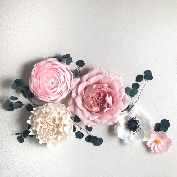Crepe Paper Flowers-Crepe Paper Flower Wall-Giant Paper Flower Set-Nursery Wall Flowers-Paper Flowers-Floral Nursery Decor-Boho Nursery