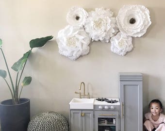 Crepe Paper Flower Set-Paper Roses and Peonies-Nursery Wall Flowers-Paper Flowers-Floral Nursery Decor-Boho Nursery-Rustic Wedding