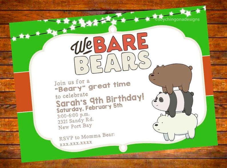 We Bare Bears Birthday Invitation Digital Download | Etsy