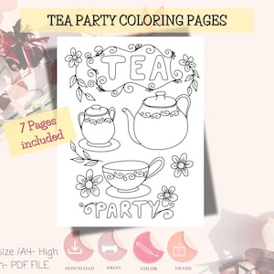 Pacote de atividades para colorir Tea Party para crianças | PDF digital tamanho carta e A4 | Hora do chá divertida com cores