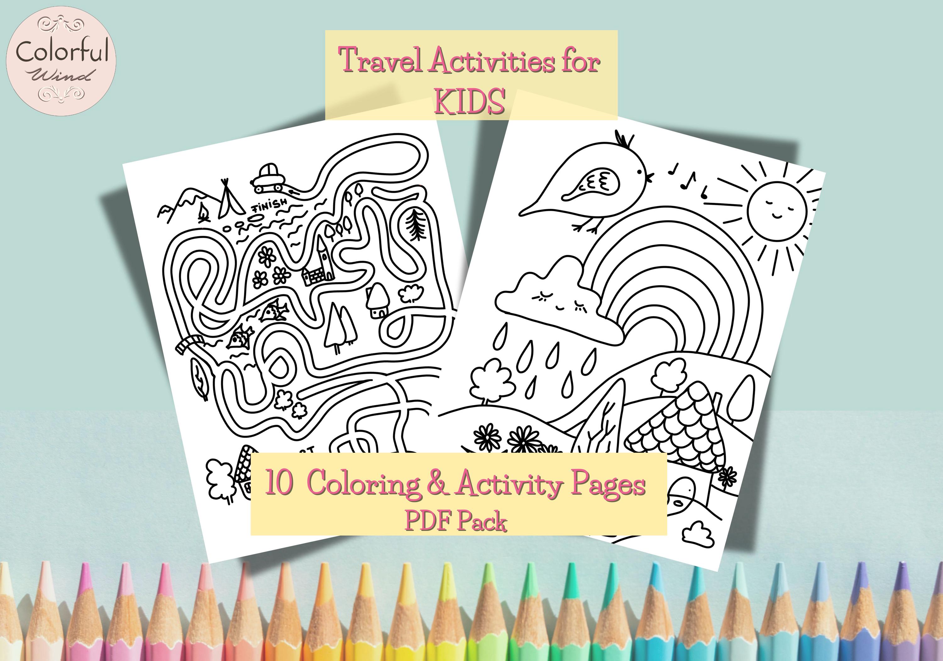 Travel Activity Pack Coloring Pages for Kids | Printable PDF Digital ...