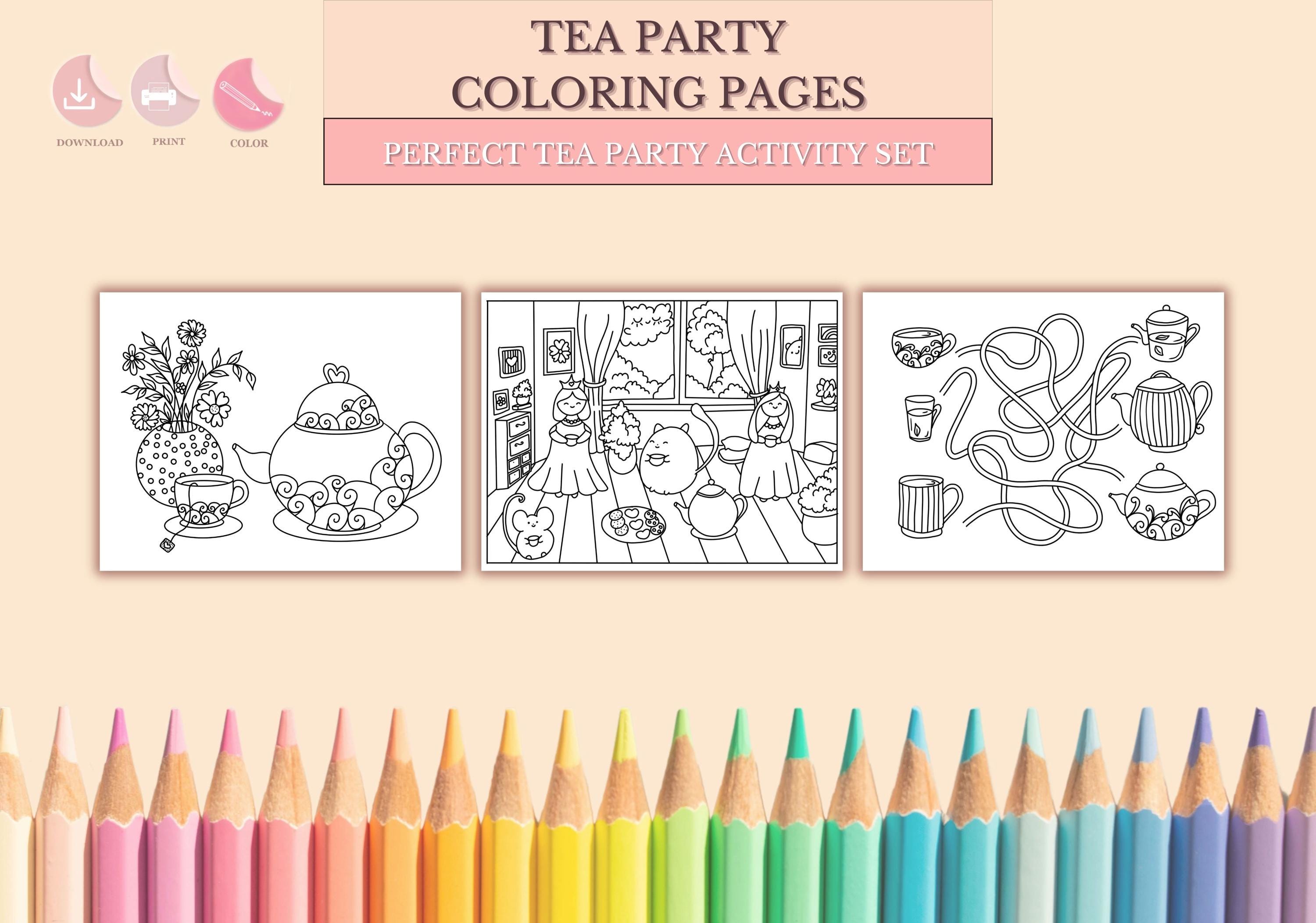 Tea Party Coloring Pack 20 Printable Activity Pages for Kids | US ...