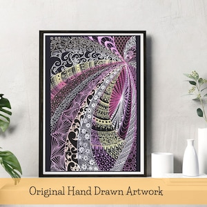 Originale Zentangle Wall Art Disegno a mano Acquerello e inchiostro su carta Disegno astratto A4 Design astratto unico Pronto per essere incorniciato Decorazione pittura