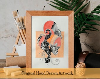Disegno originale ad acquerello Zentangle, arte astratta a inchiostro (A4)