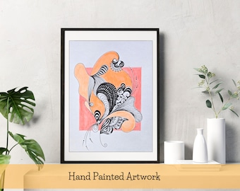 Arte Zentangle disegnata a mano, disegno astratto in formato A4, pronto per essere incorniciato