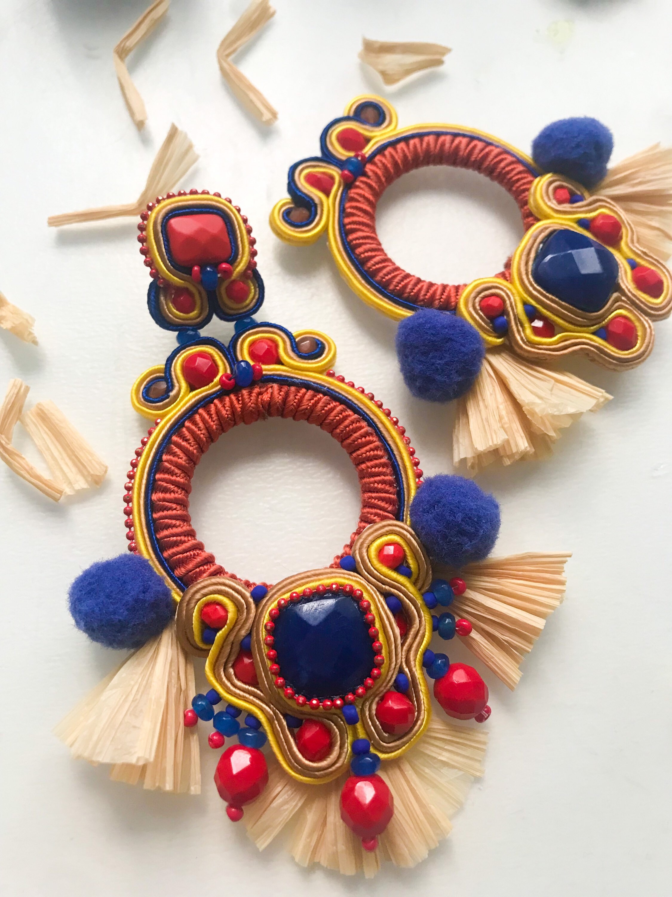 Long Soutache Earrings. Hoop Earrings. Soutache Earrings. Colorful