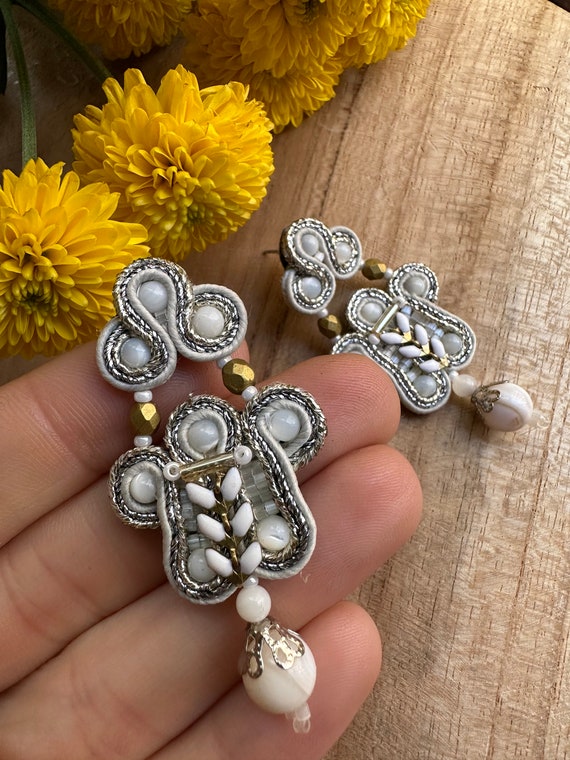 Buy Small Silver Soutache and Pearl Handcrafted