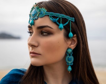 Turquoise soutache headband. Beaded crown. Priestess Avalon Jewels. handmade hair jewelry. spiritual jewels