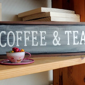 Coffee and Tea, Coffee sign, Coffee bar, Coffee corner decor, Farmhouse style, Farmhouse decor, Handpainted, Coffee corner, I love Coffee image 1