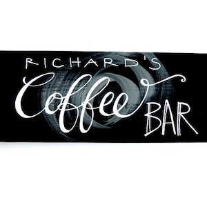 Cartel de coffee bar, letrero de café personalizado, regalo de café personalizado, arte de pared de café, amantes del café, letrero de madera de café, arte de café de pizarra