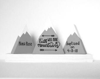 Faith can move mountains, Wooden mountains, Baby girl gift ideas, Baby name sign, Personalized baby girl gift, New baby gifts, First baby