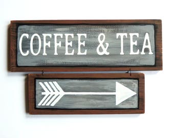 Coffee and Tea sign, Coffee signs, Tea signs, Kitchen decor, Coffee shop signs, Cafe signs, Cafe decor, Kitchen wall art, Wood signs sayings