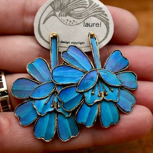 Vintage Laurel Burch Large Tian-Tsui 點翠 Flower Gold-Vermeil Earrings image 1