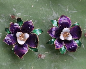 Vintage Thousand Flowers Purple Lilac Earrings