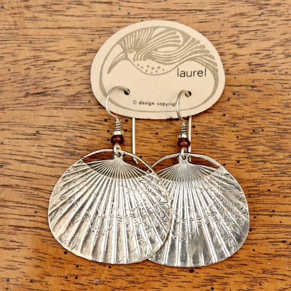 Vintage Laurel Burch Fan Silver-Plate Earrings - image 2