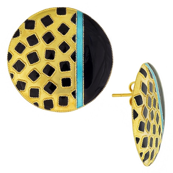 Vintage Laurel Inc Black Modern Art Gold-Vermeil Earrings