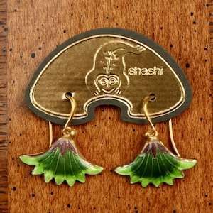 Vintage Shashi Green Papyrus Flower Earrings