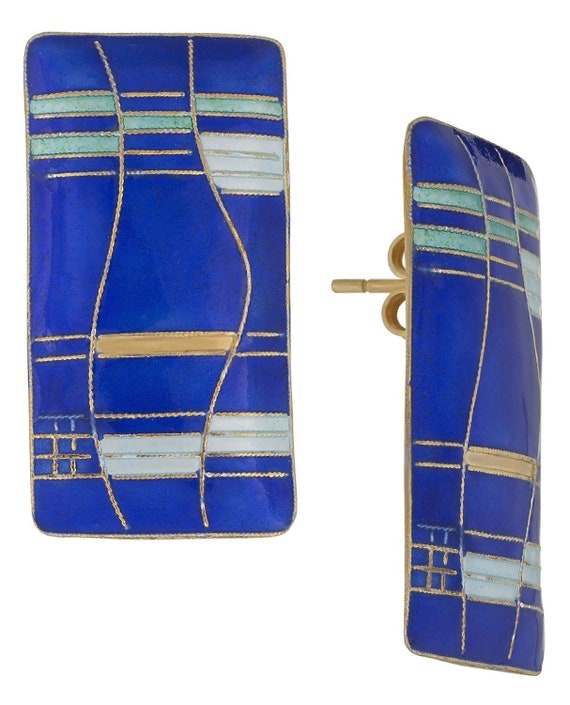 Vintage Laurel Inc Blue Mondrian Gold-Vermeil Earr