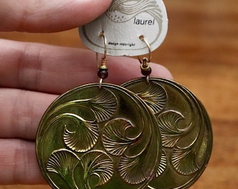 Vintage Laurel Burch Gingko Gold-Plate Earrings