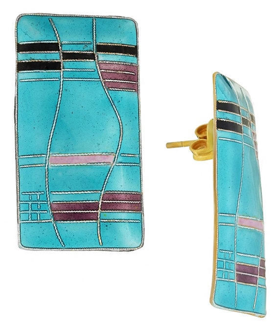 Vintage Laurel Inc Turquoise Mondrian Gold-Vermeil