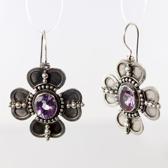 Orecchini Celtici A Goccia In Argento Sterling E Ametista