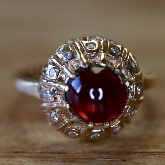 Clara Schumann 14k Gold Garnet and Diamond Ring | Etsy