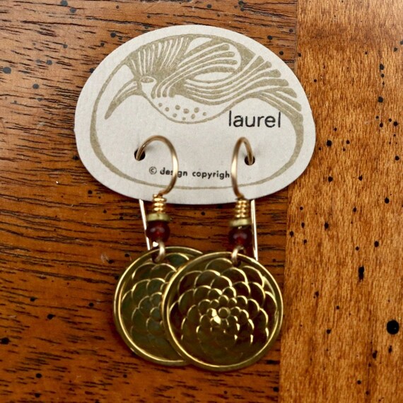 Vintage Laurel Burch Lotus Flower Gold-Plate Earr… - image 5