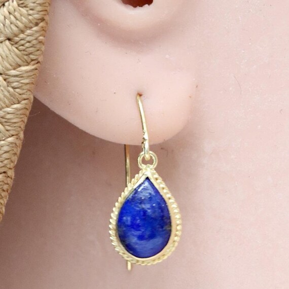 14k Filigree Teardrop Lapis Lazuli Earrings Etsy Singapore