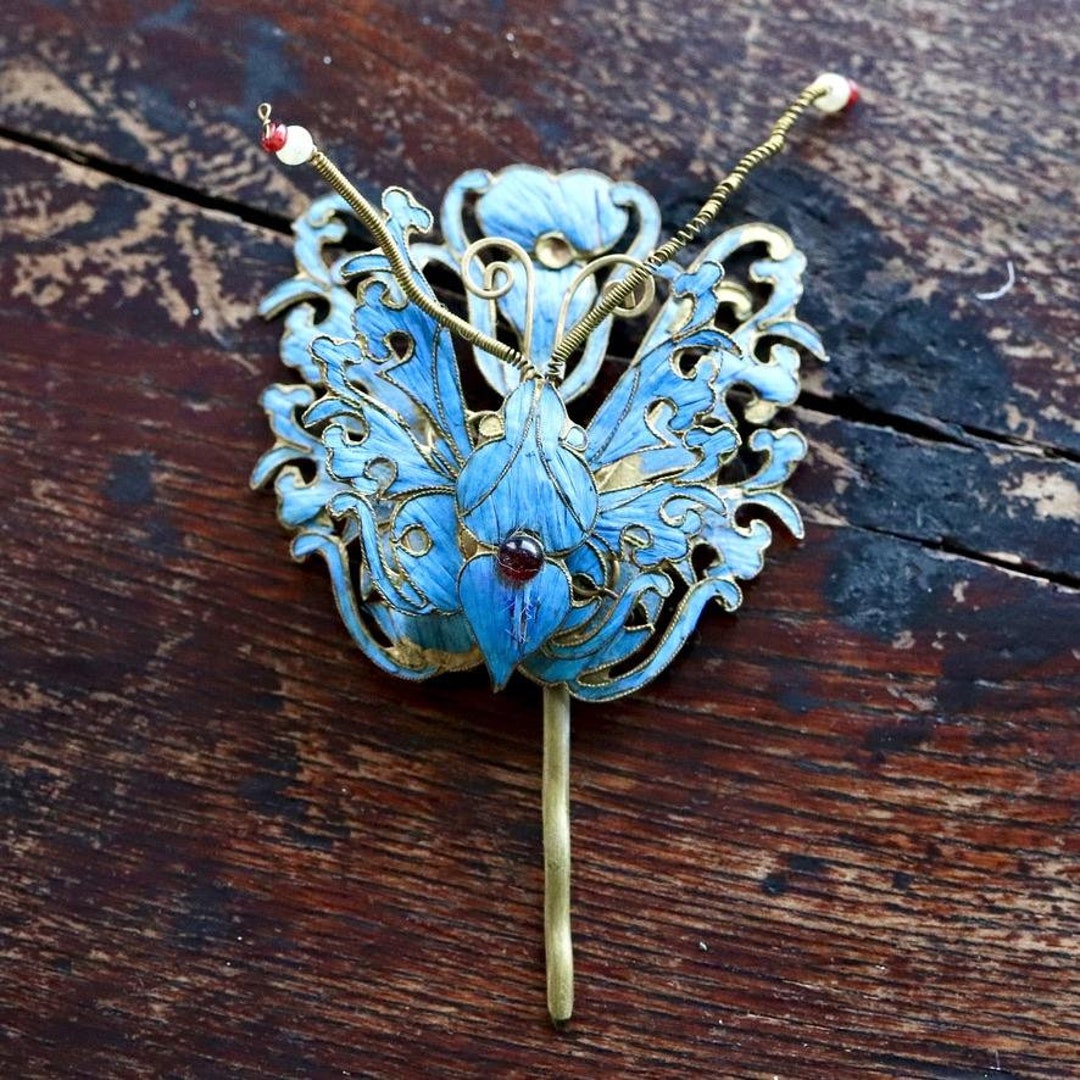 アンティーク 天翠（ティエンツィ）ヘアピン - 蝶/蛾 - Etsy 日本
