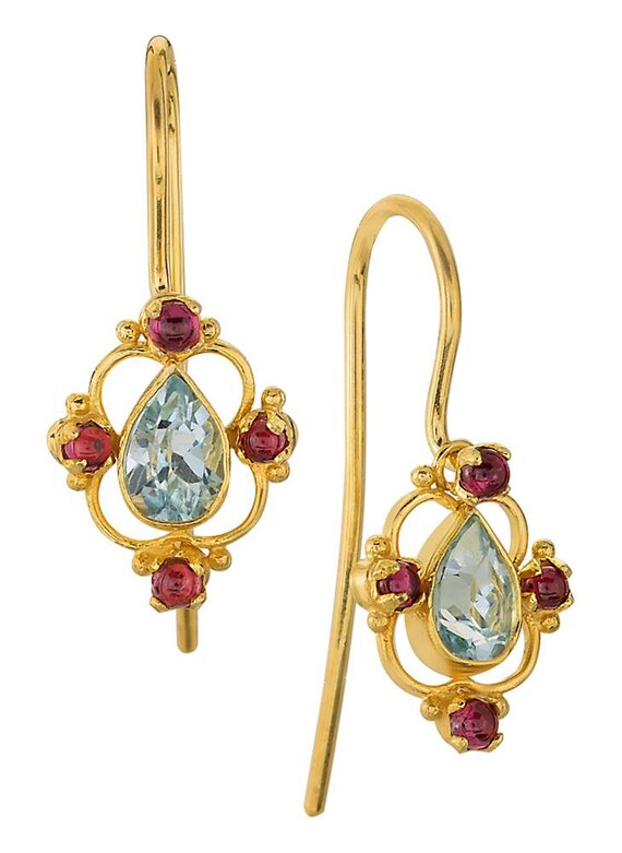 Daphne Dearheart Blue Topaz and Garnet Earrings Etsy Singapore