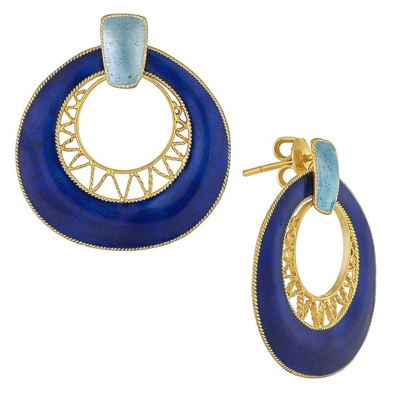 Vintage Laurel Inc Deco Crescent Blues Gold-Vermeil Earrings