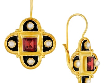 Pendientes de granate y perla de Orleans