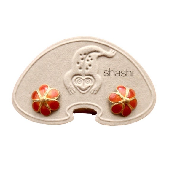 Vintage Shashi Enamel Flower Orange Studs