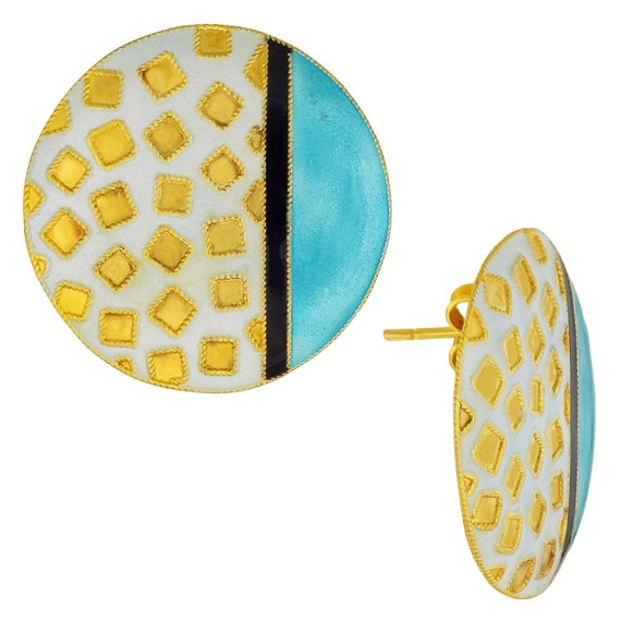 Vintage Laurel Inc Turquoise Modern Art Gold-Vermeil Earrings