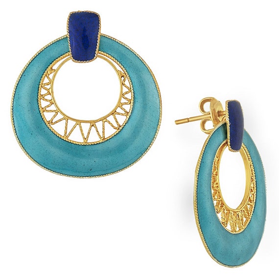 Vintage Laurel Inc Deco Crescent Turquoise Gold-Vermeil Earrings