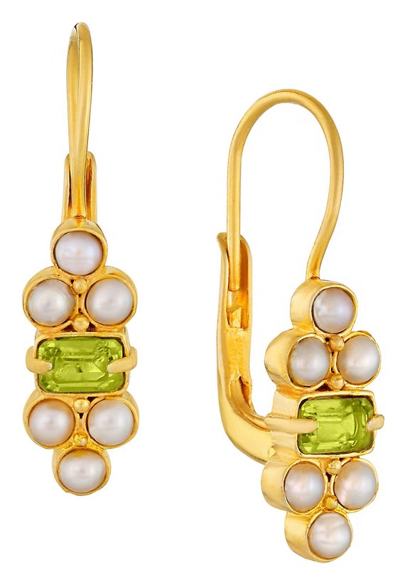 Boucles D'oreilles Argent Sterling Avec Perles D'eau Douce Et Péridot - Fermoir Dormeuse, Neuf