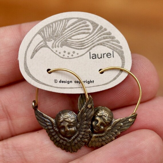Vintage Laurel Burch Eros Distressed Gold-Plate Hoops