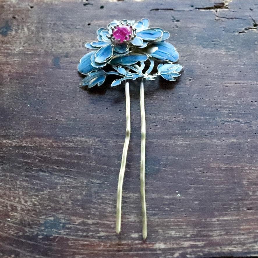 清朝時代のアンティーク天翠（點翠）ヘアピン - 特大 - Etsy 日本