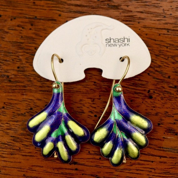 Vintage Shashi Purple Frond Earrings - image 4