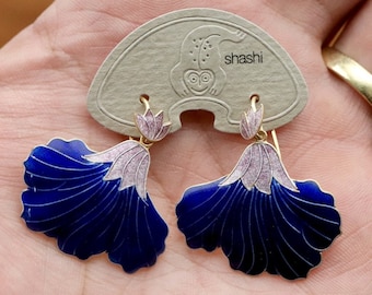 Vintage Shashi Royal Blue Iris Gold-Vermeil Earrings